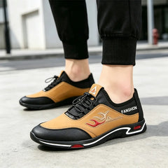 Pantofi Sport de Bărbați în Culori Contrastante, Adidași Casual cu Broderie Flacără și Șiret Elastic, Încălțăminte Ușoară și Confortabilă de Zi cu Zi