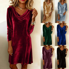 🔥 【S-3XL】 🔥 Elegáns őszi–téli női bársonyruha, csónaknyakkal és hosszú ujjal