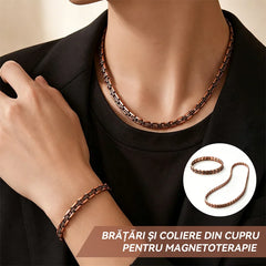Set Terapeutic din Cupru Retro: Colier și Brățară Magnetică, Anti-Oboseală și Dureri Cervicale, Stil Vintage Unisex