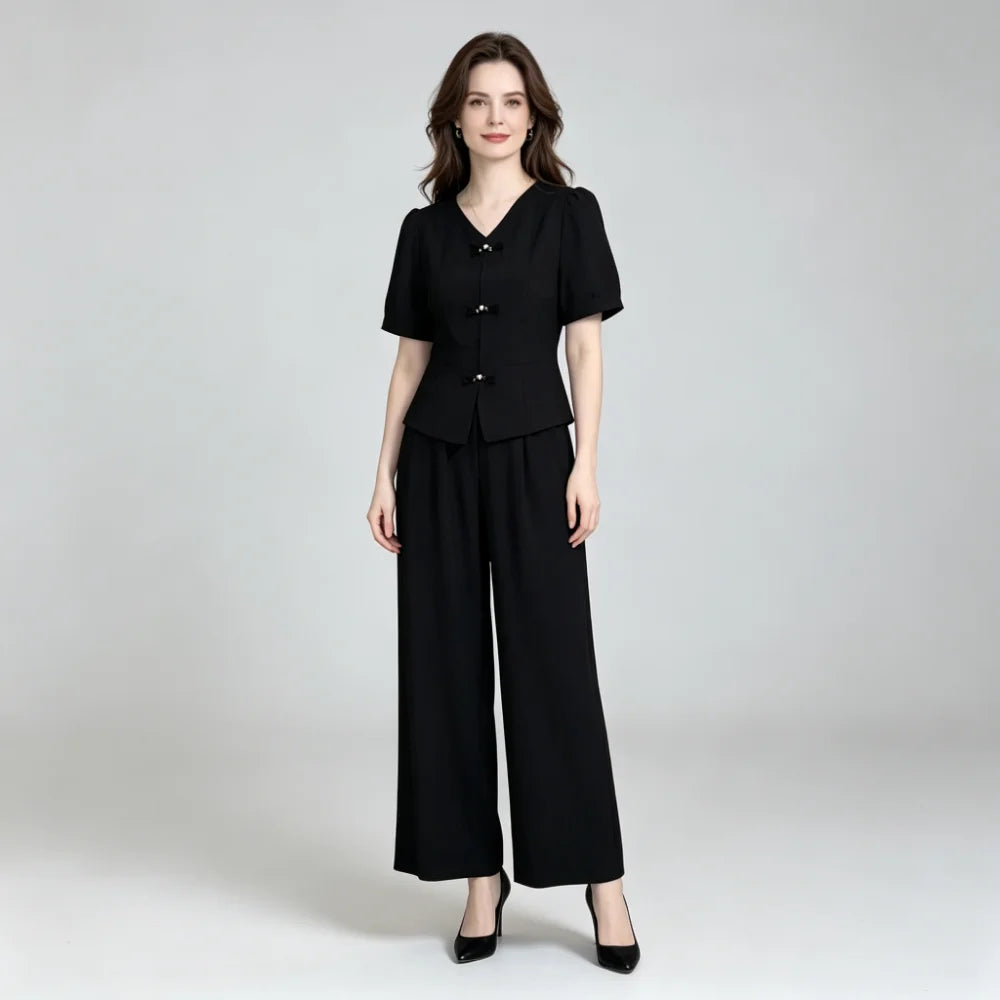 🌸【Tricou + pantaloni largi】Set modern retro din material mătase rece—— răcoros, elegant și super confortabil ✨