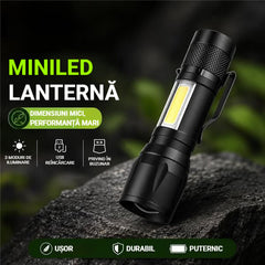 【2 set】Lanternă mini LED ultra-puternică cu zoom reglabil, lumină laterală COB și reîncărcabilă USB, din aliaj de aluminiu, cu cutie de protecție inclusă