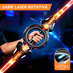 Sabie Laser de Jucărie Retractabilă 2-în-1 pentru Copii - Rotire 360°, Efecte de Sunet și Lumini RGB, Încărcare USB, Sabie Cosmică de Culoare Violet