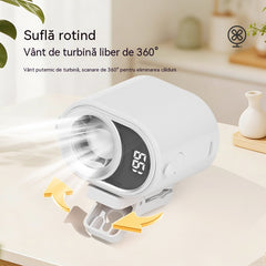 🌀 Ventilator hands-free cu afișaj LED, clemă integrată și 199 de niveluri reglabile