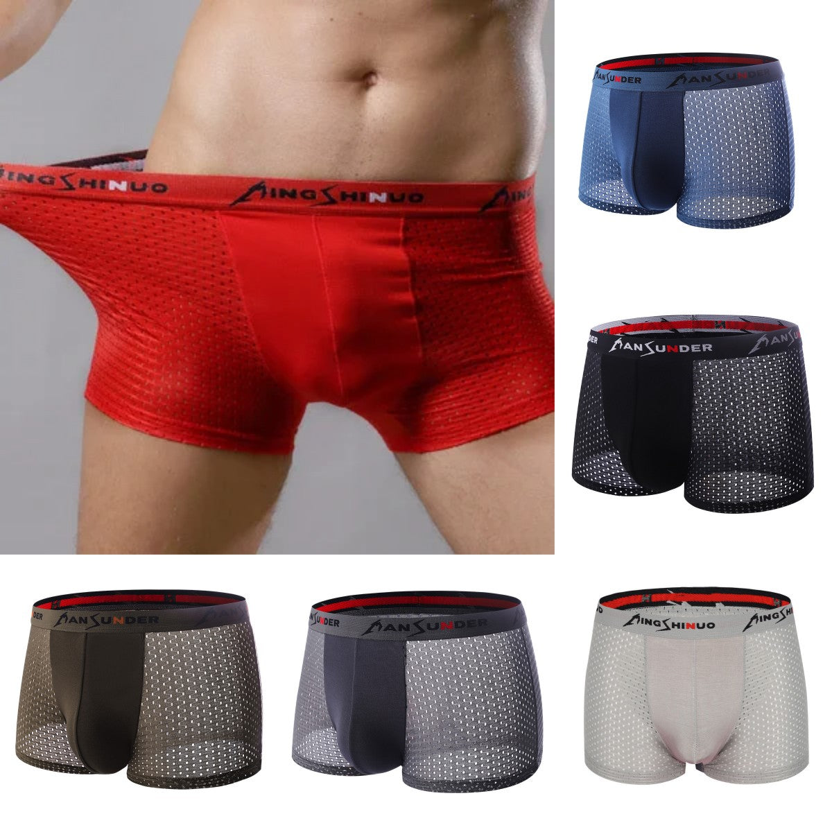 🔥【6 bucăți】❄️Slip boxer pentru bărbați din mătase de gheață cu plasă respirabilă