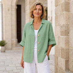 【Noutate Vară 2026】Cămașă Cardigan din In și Bumbac în Stil Retro European, Bluză Lejeră și Respirabilă cu Mânecă Scurtă, 6 Culori (S-5XL)! 🌿☀️