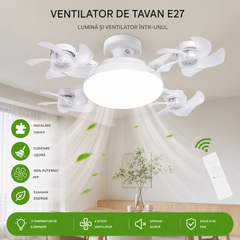 【50% reducere la comenzile plasate astăzi】Ventilator tip dronă cu patru pale, bec E27 și telecomandă