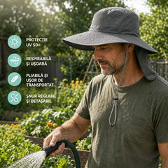 Pălărie de Soare Outdoor pentru Pescuit și Drumeții – Pălărie Pescărească cu Boruri Late, Protecție Cefă Anti-UV, Ușoară și Respirabilă
