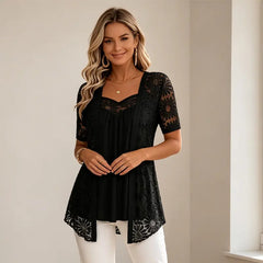 👚 Bluze Elegante Efect 2-în-1 cu Dantelă și Mesh – Design Anti-Burtică pentru Subțiere✨