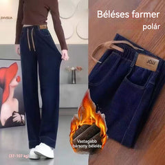 【37-107KG】🔥Polár bélésű farmer👖Új, magas derekú, lezser nadrág
