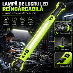 💡 Lampă Multifuncțională cu Afișaj Digital și Încărcare USB-C – Magneți puternici, cârlig integrat și lumina perfectă pentru garaj sau camping! 🛠️⛺