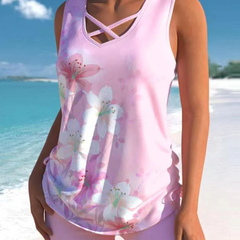 🏊‍♀️👙 【S-3XL】Set de costum de baie din două piese, cu imprimeu, tip camisol, pentru femei ✨