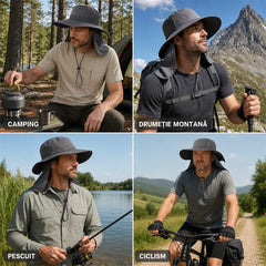 Pălărie de Soare Outdoor pentru Pescuit și Drumeții – Pălărie Pescărească cu Boruri Late, Protecție Cefă Anti-UV, Ușoară și Respirabilă
