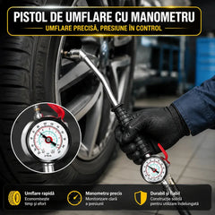 🛍️ Pistol Universal de Umflat Roți 3 în 1 cu Manometru de Precizie 🚘 Pentru Mașini, Camioane, Motociclete, Biciclete | Umflare, Măsurare Presiune & Evacuare Aer | Rezistent și Precis