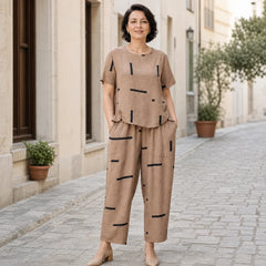 🛍️ Eleganță și Confort! Compleu Plus Size de Vară pentru Doamne, cu Imprimeu Liniar | M-4XL