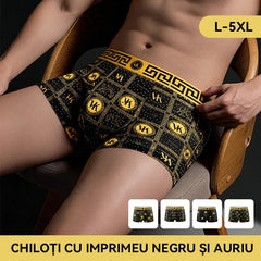Set 4 Perechi Boxeri de Bărbați Premium din Mătase de Gheață, Lux Black & Gold, Ultra-Respirabili cu Plasă, Elasticitate Ridicată