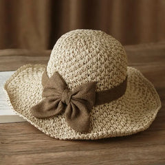👒 Pălărie retro de paie cu fundă – Pliabilă și respirabilă pentru vară