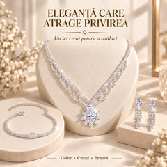 ✨ Set Elegant de Bijuterii cu Zirconiu – Colier, Brățară și Cercei cu Design Ananas/Floare de Lotus, Disponibil pe Auriu și Argintiu, Ambalaj Cadou de Lux!