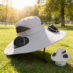 🧢☀️ Pălărie cu ventilator solar – protecție UV și umbră pentru plajă / drumeții / pescuit / camping 🏖️🏕️