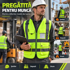🦺 Vestă Reflectorizantă de Siguranță Multibuzunare – Vizibilitate Maximă 360° și Practicitate pentru Orice Mediu de Lucru!