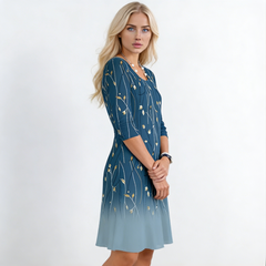 👗 Középhosszú női ruha kerek nyakkal és 3D virágmintával – kényelmes és elegáns viselet