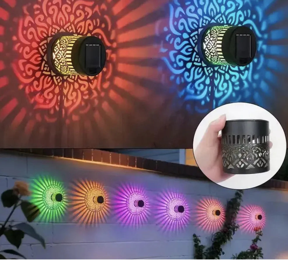 🌈【Cumperi 1, primești 1】Lampă solară de perete / grădină cu model mandala decupat și efect de lumină și umbră