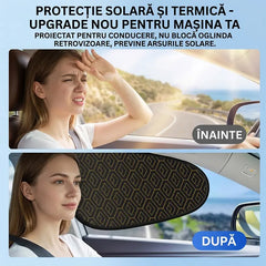Set 4 Parasolare Auto cu Adrență Electrostatică, Paravan Geam Lateral cu Model Laser Geometric, Protecție UV și Izolare Termică, Nu Blocare Oglindă Retrovizoare