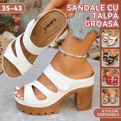 【35-43】Sandale cu toc gros, vară 2026 – stil european, confortabile, cu velcro, elegante și stabile