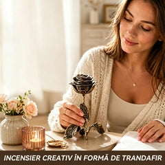 Suport pentru Tămâie și Aromaterapie în Formă de Trandafir Bronz Retro, Suport Cădelniță Creativă, Ornament Decorativ pentru Casă