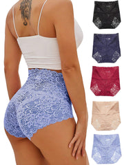 🩲Set de șase perechi de chiloti din dantelă, talie înaltă, confortabili și respirabili, model sexy