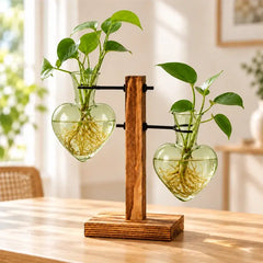 💕 Design Unic și Relaxant pentru Casa Ta! – Două vase suspendate din sticlă și lemn, ideale pentru orice încăpere! 🌿🏠