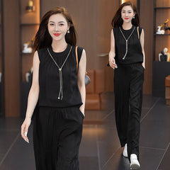 🏆【Top + Pantaloni】✨Set nou de două piese, top fără mâneci de vară și pantaloni largi casual