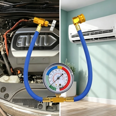 🔧❄️ Furtun pentru încărcarea agentului frigorific de aer condiționat, cu manometru – anti-scurgere, ușor de citit, potrivit pentru mașini, camioane sau aparate de aer condiționat casnice – încărcare DIY sigură 🚗
