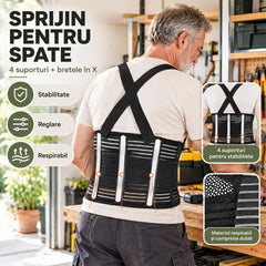 🛡️ Centură Lombară Premium cu Bretele – 4 Suporturi de Fixare și Dublă Compresie pentru Muncă Fără Dureri de Spate! 💪✨