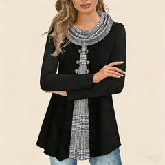 Elegáns női ál-kétrészes felső – magas nyakkal és gombos díszítéssel
