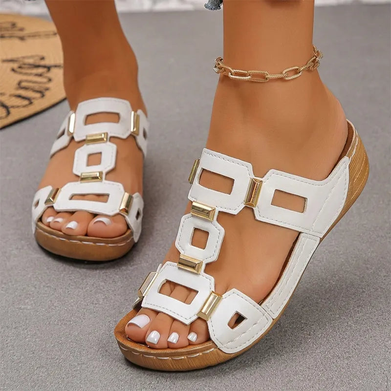 👡【Confortabile, fără oboseală la mers】Sandale retro cu platformă și toc tip wedge (ortopedic)