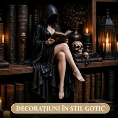 【Nou 2026】Statuetă Gotică „Cititoarea cu Glugă”, Ornament Misterios și Senzual pentru Dormitor sau Birou, Cadou Decorativ Dark Academic! 🖤📖