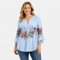 🌸 Eleganță și confort într-o singură piesă! Bluză elegantă cu decolteu în V, imprimeu floral și mâneci 3/4! ✨
