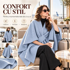 🧥 Șal tip Poncho Multifuncțional din Stofă pentru Toamnă-Iarnă! Design Elegant cu Prindere Suprapusă · Stil Versatil · Călduros și Confortabil!