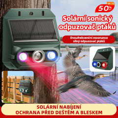 🔥Repelent solar cu ultrasunete pentru animale pentru exterior Repelent pentru păsări cu lumină infraroșu intermitent cu LED roșu și albastru