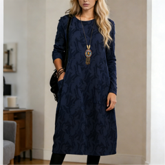 【S-3XL】Új, mintás, kerek nyakú ruha zsebekkel