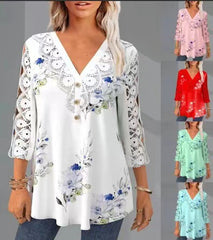 🔥【M–5XL】Elegantní krajková košile s 3/4 rukávem a výstřihem do V