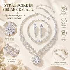 ✨ Set Elegant de Bijuterii cu Zirconiu – Colier, Brățară și Cercei cu Design Ananas/Floare de Lotus, Disponibil pe Auriu și Argintiu, Ambalaj Cadou de Lux!