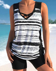 🏊‍♀️👙 【S-3XL】Set de costum de baie din două piese, cu imprimeu, tip camisol, pentru femei ✨