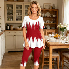 🔥Compleu Casual cu Imprimeu Gradient și Pantaloni Trei Sferturi –Material Fin și Confortabil pentru Casă sau Timp Liber