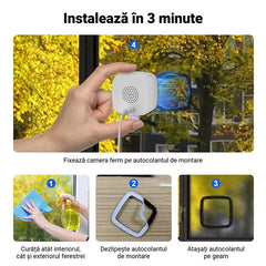 Cameră de Supraveghere Fereastră Mini WiFi 2MP (Versiune Upgradată) - Monitorizare de la Distanță pe Telefon, Prindere cu Bandă Magică Puternică, Audio Bidirecțional, Înregistrare HD pentru Casă Interior/Exterior