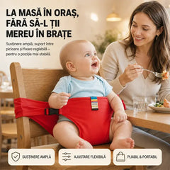 👶 Un produs indispensabil pentru hrănirea copiilor în călătorii! Centura de fixare de siguranță pentru scaunul de masă portabil pentru copii, gata de utilizare cu o singură apăsare, cu protecție împotriva căderilor! ✨🎒