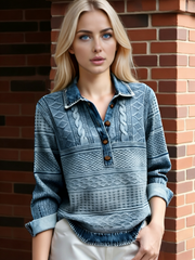 🎁Női európai–amerikai stílusú kötött ing farmer betéttel – hosszú ujjú, őszi-téli viseletre