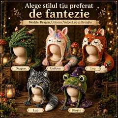 🛍️ Kit DIY Căști/Pălării Grozave Croșetate "Fantasy Hood Hat" 🐉 Model Dragon de Gheață, Dovleac Magic & 11 Variante | Kit Complet cu Fire, Croșete & Ghid Video | Cadou Creativ & Accesoriu Unic purtabil