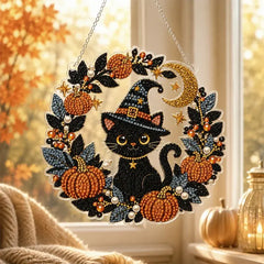Decor Halloween fereastră DIY tablou cu diamante, 4 modele vesele, dimensiune 25×25 cm