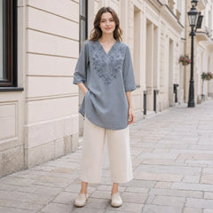 Stil Boho-Chic 2026 ✨ Cămașă Lungă Casual din Bumbac cu Broderie 🌿 Croială Lejeră și Efect de Subțiere!